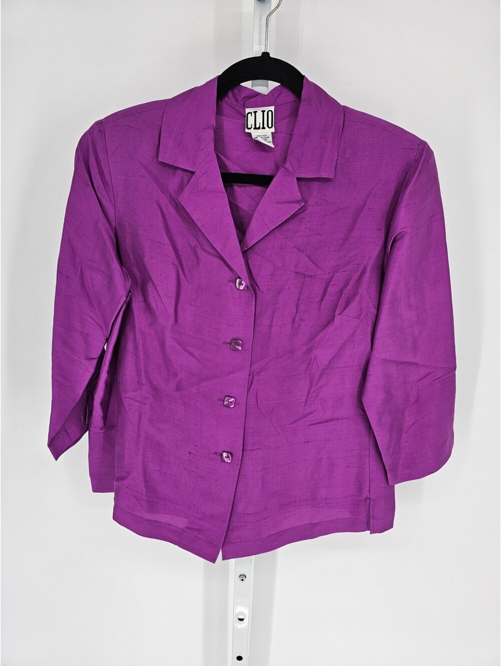 Clio Women's Purple Silk Notch Collar Four-Button Blazer Jacket Size S
